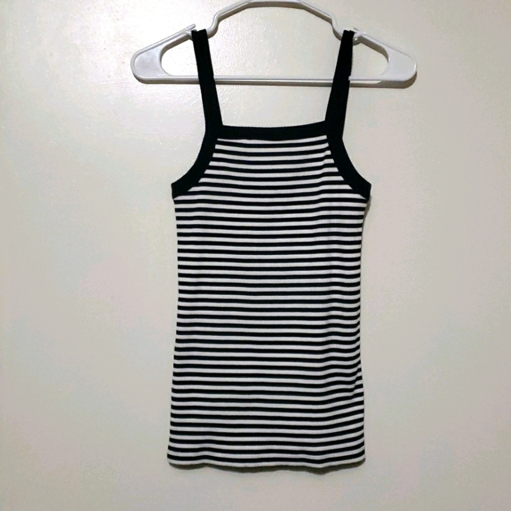 Women's Black and White Striped Tank Top